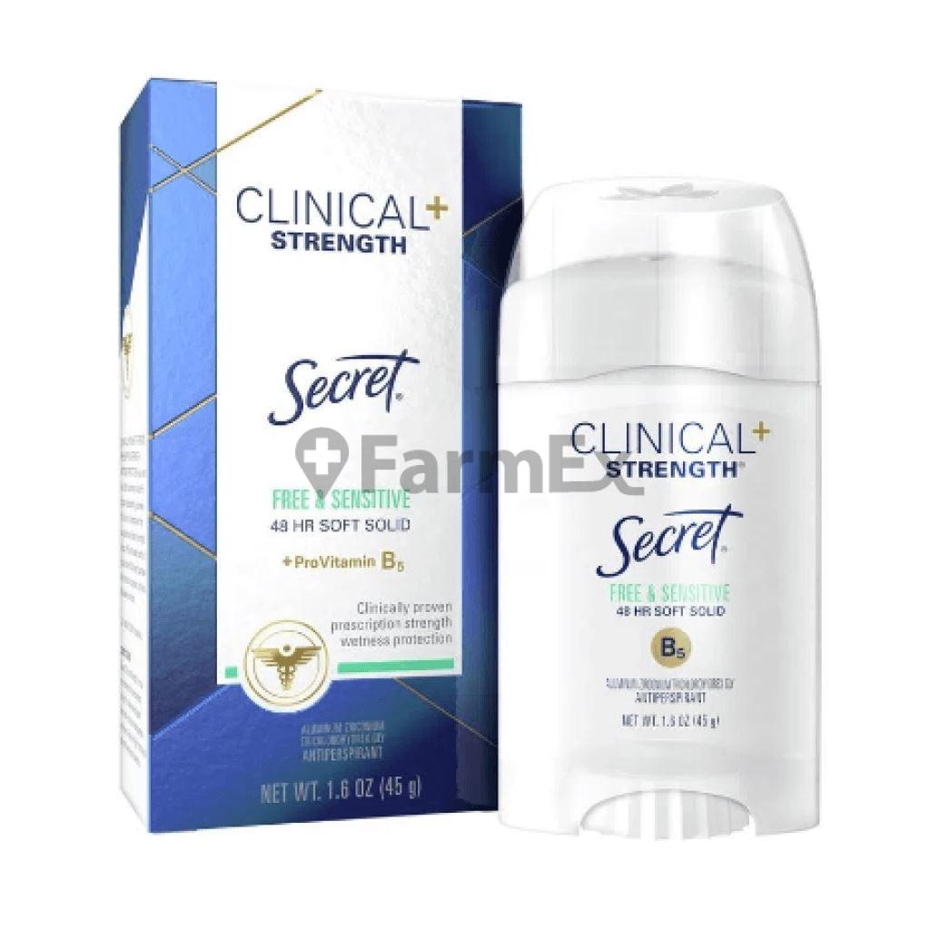 Desodorante Clinical+ Strength "Secret" Free & Sensitive 48 H x 45 g p&g